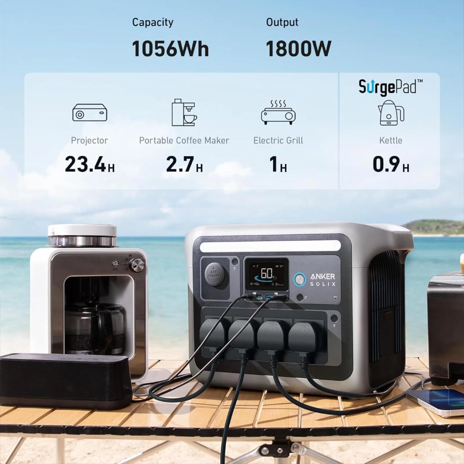 Anker SOLIX C1000X 1056Wh 1800w Portable Battery Power Station 5 Year Warranty - Image 8