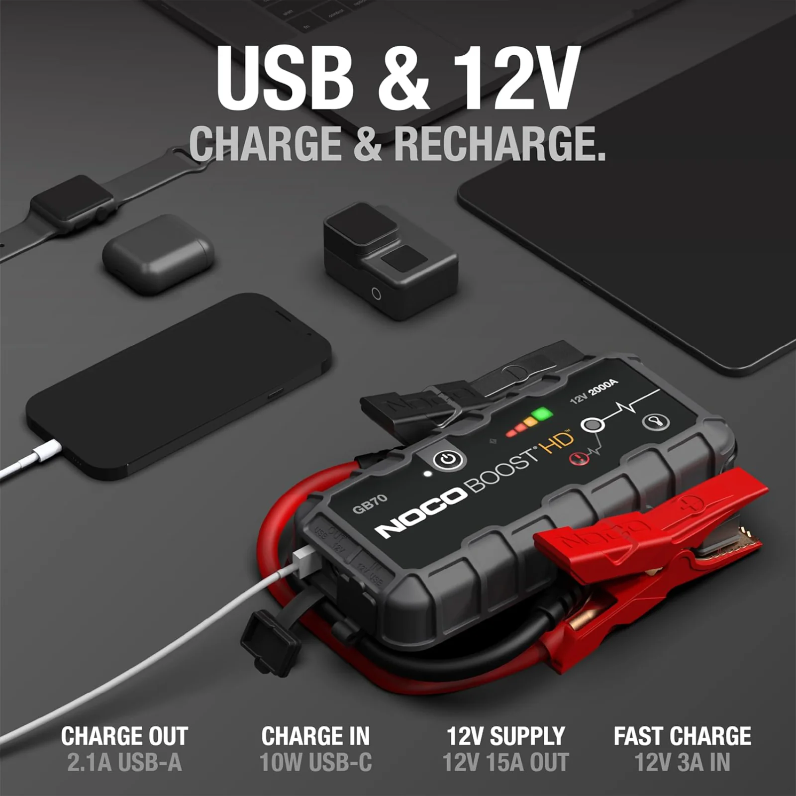 NOCO Boost GB70 2000A UltraSafe Jump Starter Power Pack 12V Car Battery Booster - Image 5