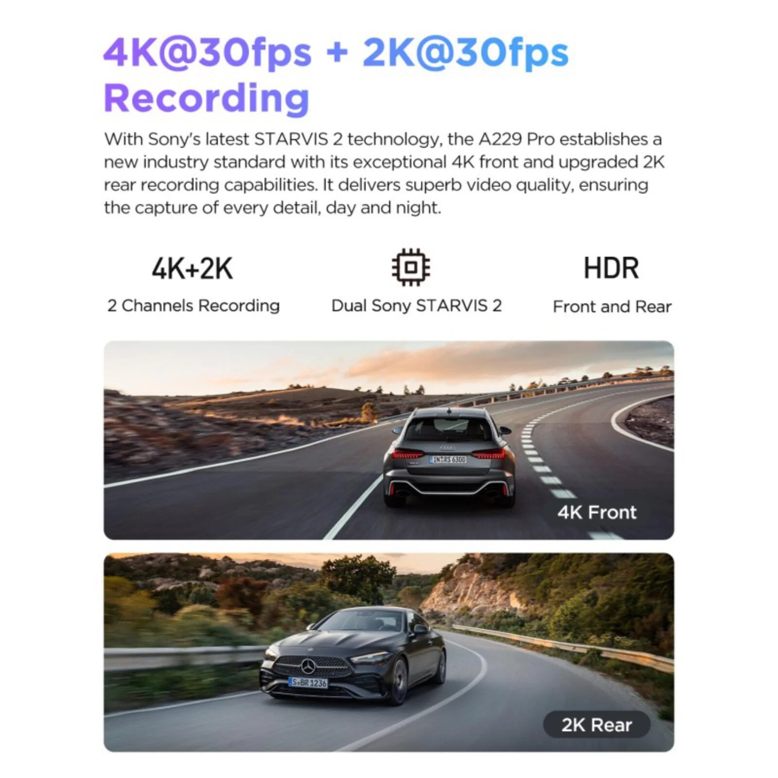 Viofo A229 Pro 2CH Dash Cam 4K Front 2K Rear Starvis 2 GPS WIFI HDR Dual Camera - Image 4